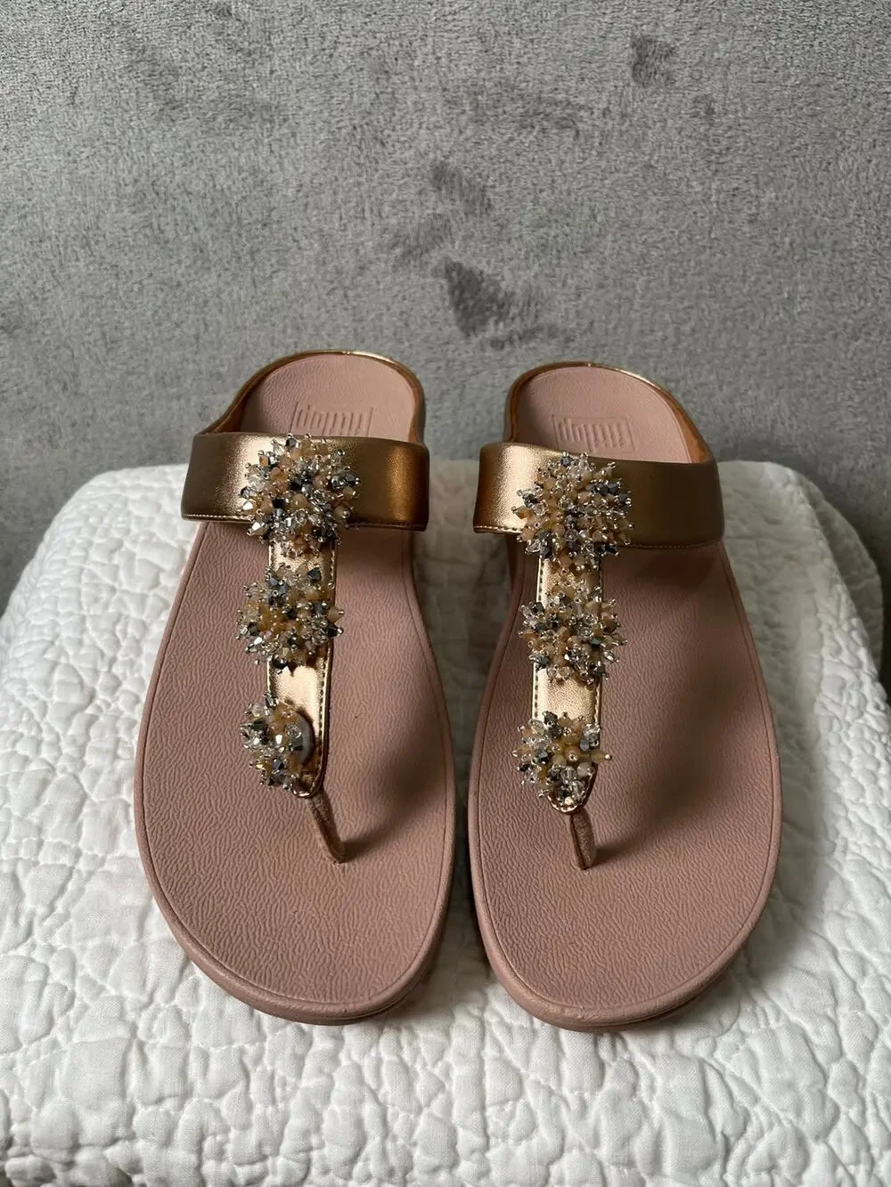 FitFlop Galaxy Crystal Embellished Thong Flip Flop Comfort Sandals Blush US 10